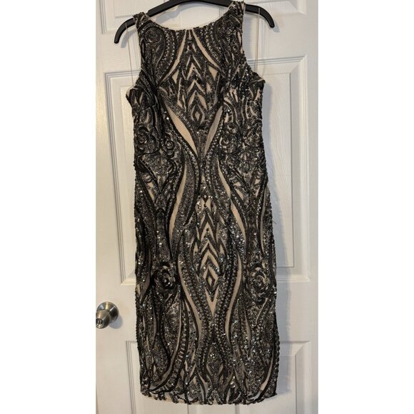 Adrianna Papell Sequin Dress 6 Champagne Bronze Pewter Wedding Party Cruise - Picture 16 of 16